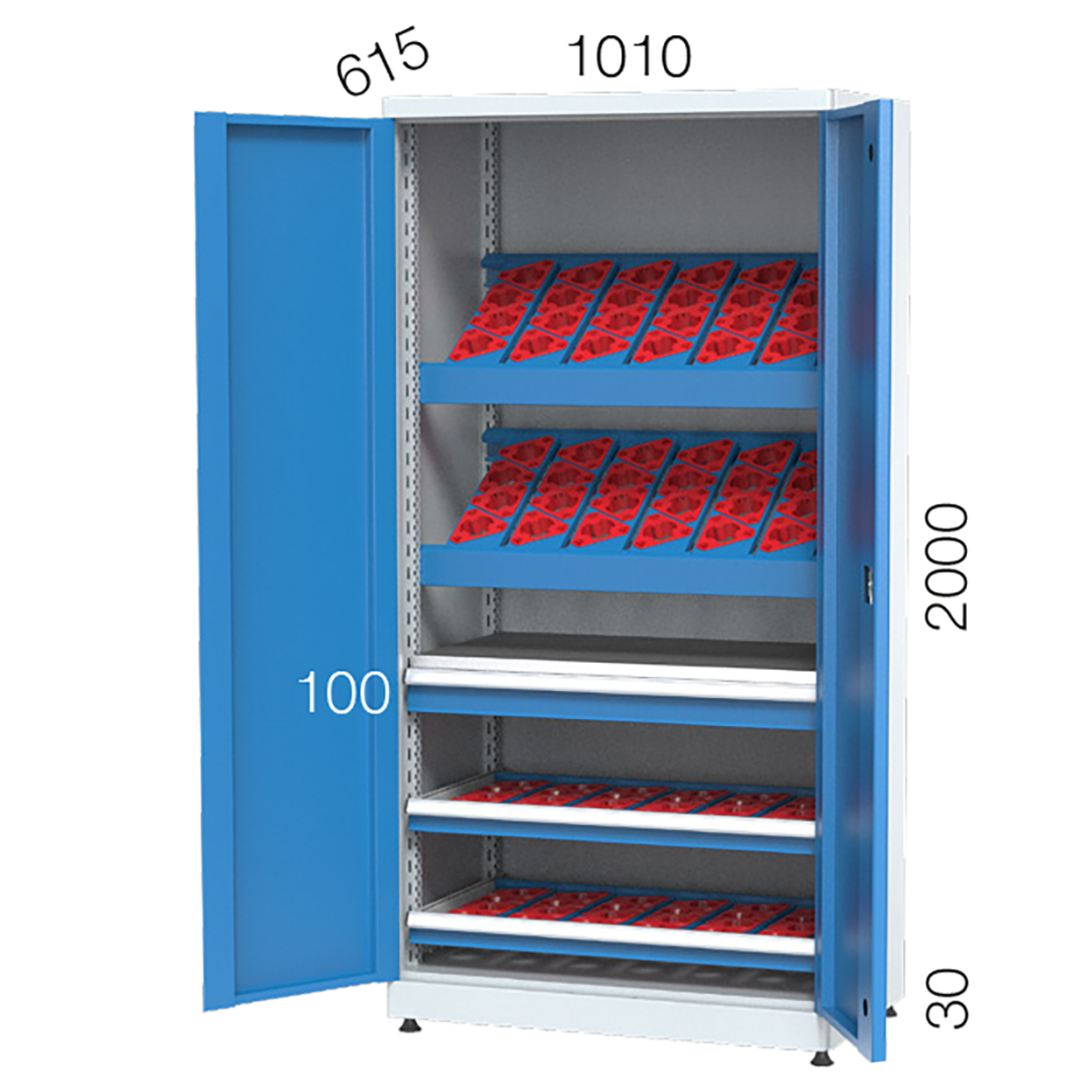 2130 - 1 ÇEKMECELİ, 2 SABİT CNC RAFLI, 2. HAREKETLİ CNC RAFLI CNC DOLABI