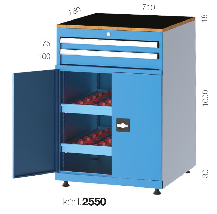 2550 - 2 ÇEKMECELİ 2 KAPAKLI, 2 MORS TUTUCU ÇEKMECELİ CNC DOLABI