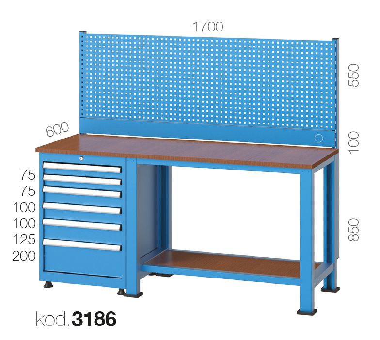 3186 - 6 ÇEKMECELİ, ASKI PANOLU, RAFLI ÇALIŞMA TEZGAHI,ÇALIŞMA