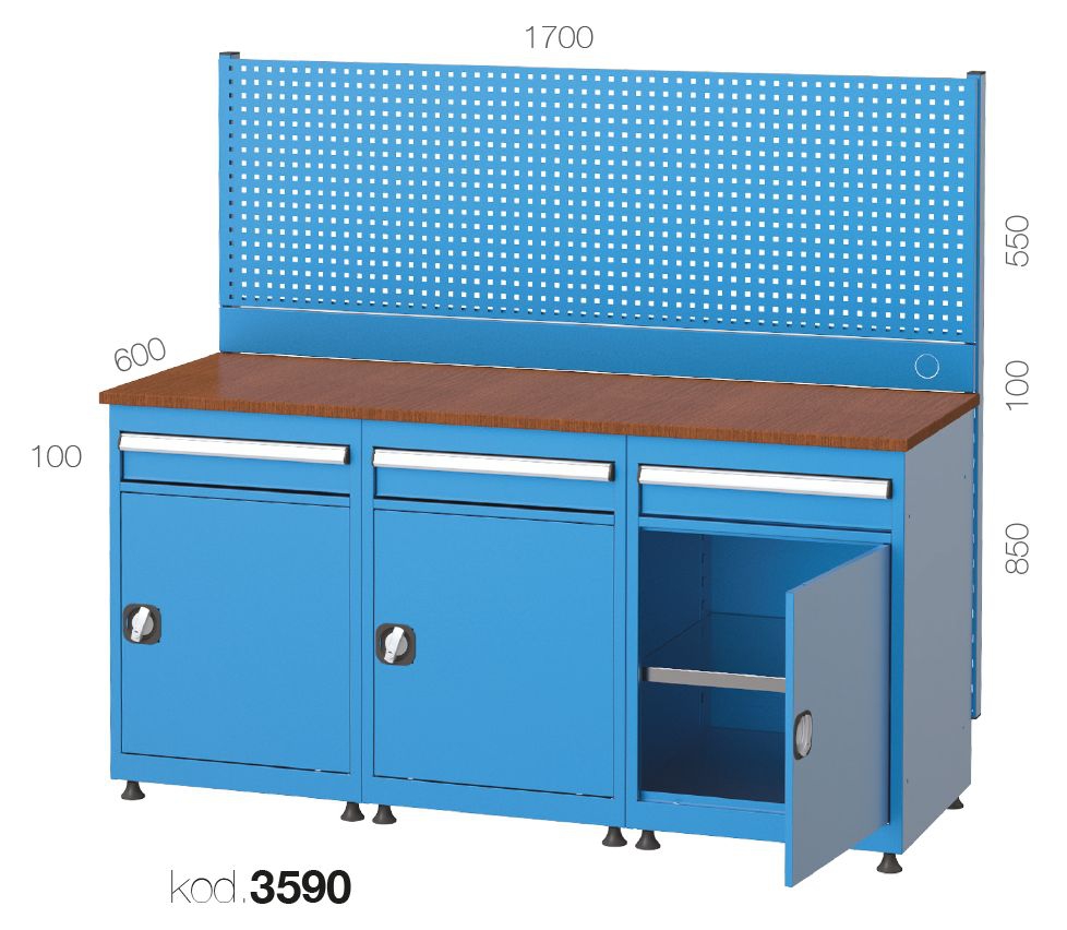 3590 - 3 ÇEKMECELİ, ASKI PANOLU YARIM KAPILI BANKO