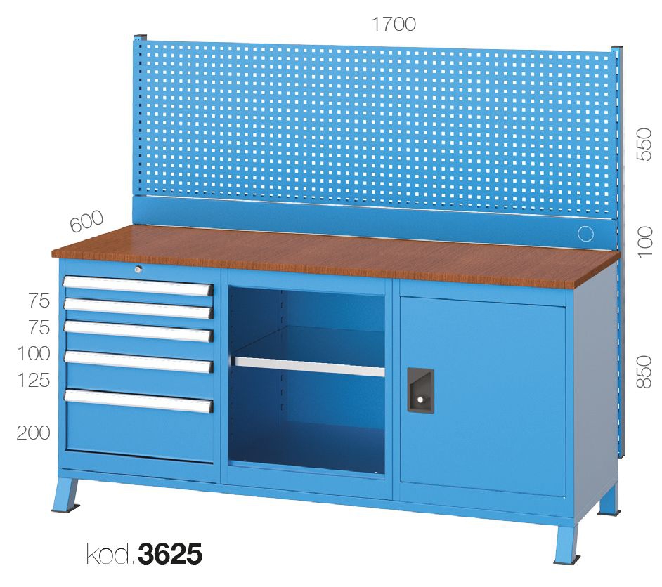 3625 - 2 DOLAPLI, 5 ÇEKMECELİ 2 RAFLI ASKI PANOLU ÇALIŞMA TEZGAHI