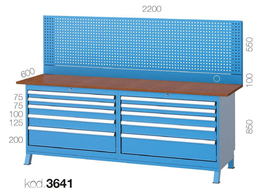 3641 - 10 ÇEKMECELİ, 2 DOLAPLI, ASKI PANOLU ÇALIŞMA BANKOSU