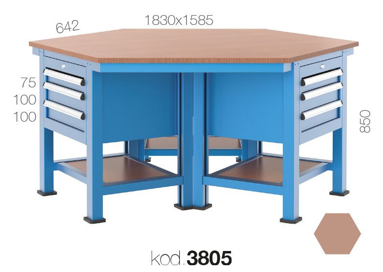 3805 - 3 DOLAPLI, 9 ÇEKMECELİ ALTIGEN ÇALIŞMA TEZGAHI