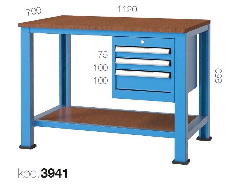 3941 - 3 ÇEKMECELİ RAFLI KISA ÇALIŞMA TEZGAHI