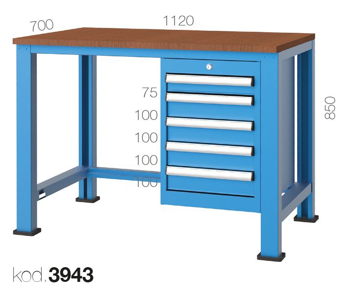 3943 - 5 ÇEKMECELİ 112 CM KISA ÇALIŞMA TEZGAHI