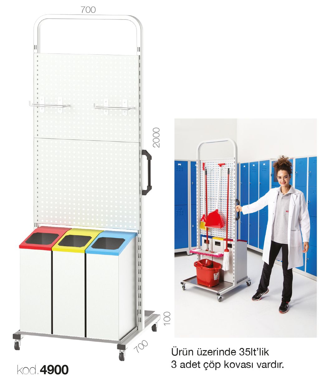 4900 - TEMİZLİK STANDI ÇİFT YÖNLÜ ATIK KUTULU HAREKETLİ