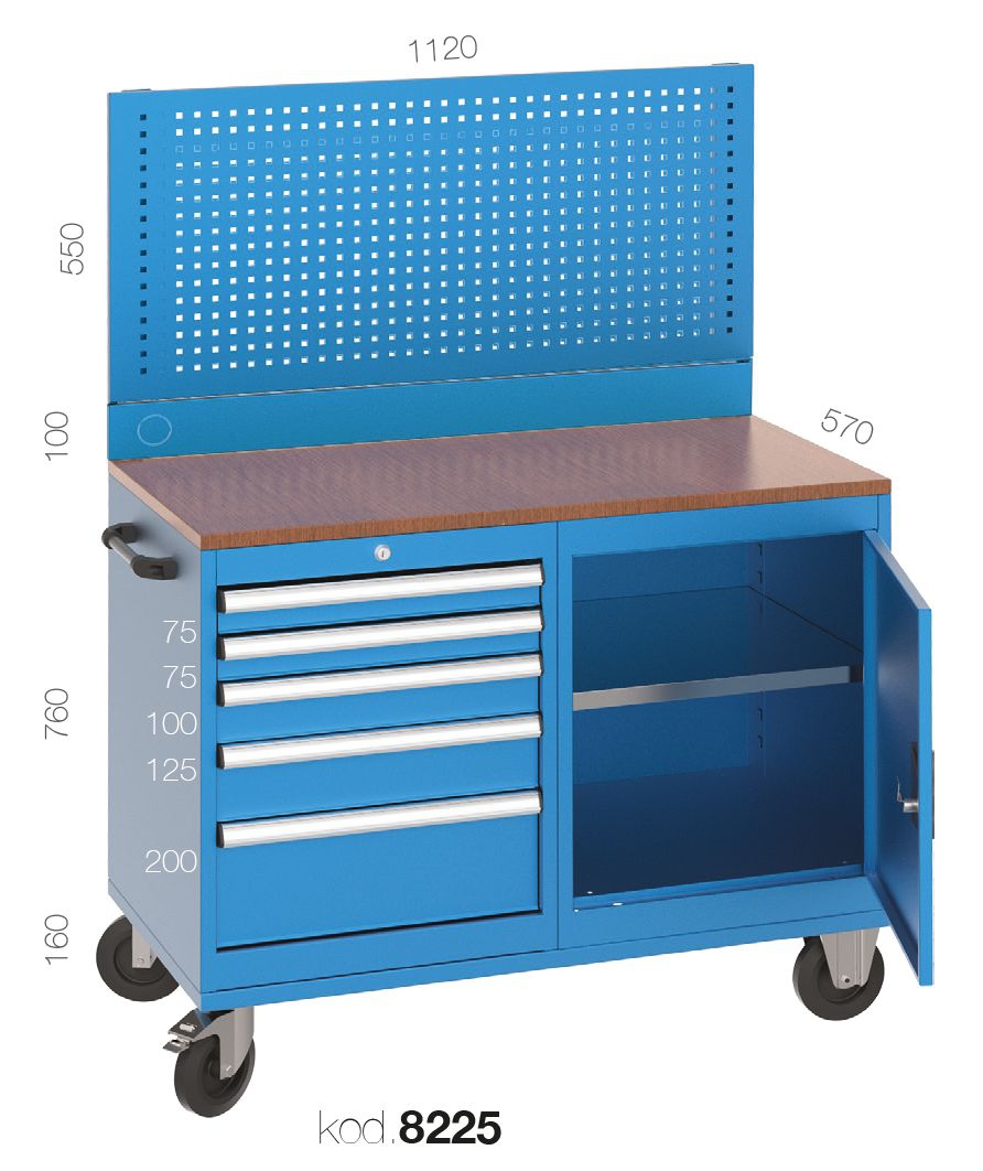 8225 - 5 ÇEKMECELİ ASKI PANOLU DOLAPLI TAKIM ARABASI