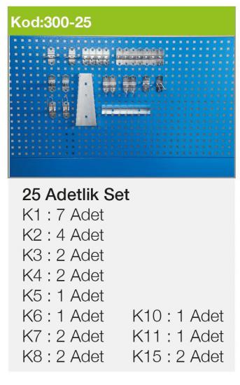 300-25 - 25 ADETLİK KANCA SETİ,TAKIM ASMA PANOLARI