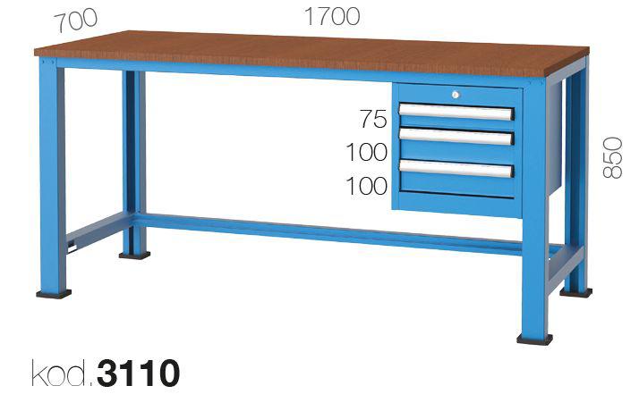 3110 - 3 ÇEKMECELİ ÇALIŞMA TEZGAHI,ÇALIŞMA TEZGAHLARI,1700 mm Altı Boş Masalar
