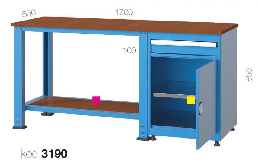 3190 - 1 ÇEKMECELİ, YARIM KAPILI, TEK DOLAPLI ÇALIŞMA TEZGAHI,ÇALIŞMA TEZGAHLARI,1700 mm Alt Raflı Masalar