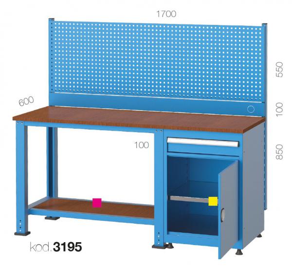 3195 - TEK ÇEKMECELİ, ASKI PANOLU YARIM KAPILI BANKO,ÇALIŞMA TEZGAHLARI,1700 mm Alt Raflı Masalar