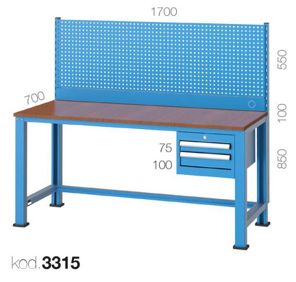 3315 - 2 ÇEKMECELİ ASKI PANOLU ÇALIŞMA TEZGAHI,ÇALIŞMA TEZGAHLARI,1700 mm Altı Boş Masalar