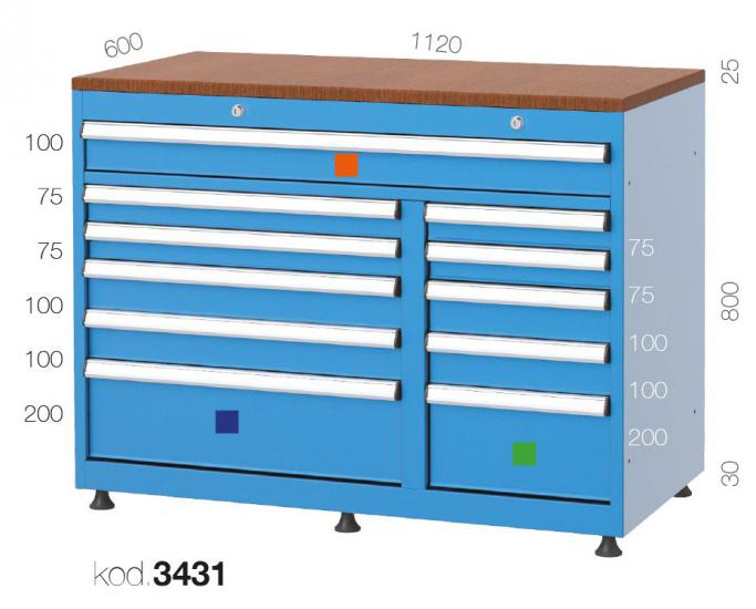 3431 - 11 ÇEKMECELİ BANKO,ÇALIŞMA TEZGAHLARI,1120 mm Masalar