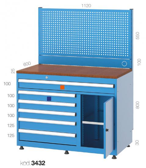3432 - 6 ÇEKMECELİ PANOLU YARIM KAPILI BANKO,ÇALIŞMA TEZGAHLARI,1120 mm Masalar