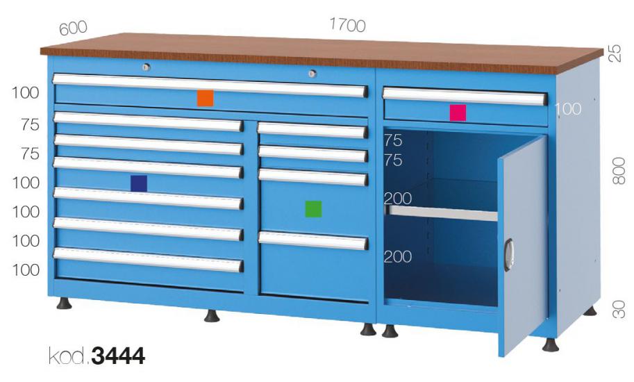 3444 - 12 ÇEKMECELİ YARIM KAPILI UZUN TİP BANKO,ÇALIŞMA TEZGAHLARI,1700 mm 3lü Bankolar