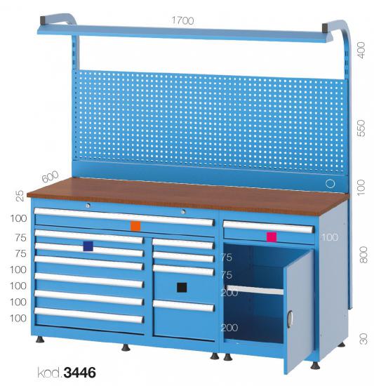 3446 - 12 ÇEKMECELİ PANOLU YARIM KAPILI FLORASANLI ELEKTRİKLİ UZUN TİP BANKO,ÇALIŞMA TEZGAHLARI,1700 mm 3lü Bankolar