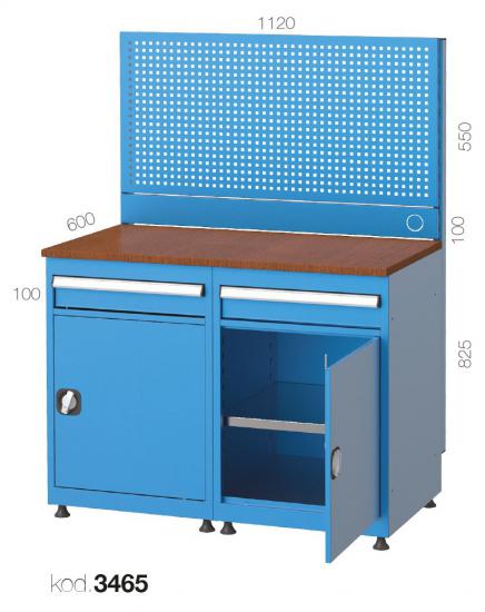 3465 - 2 ÇEKMECELİ, YARIM KAPILI, ASKI PANOLU ÇALIŞMA BANKOSU,ÇALIŞMA TEZGAHLARI,1120 mm Masalar