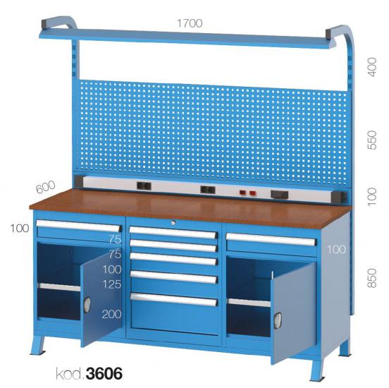 3606 - 5 ÇEKMECELİ 1 ÇEKMECE YARIM KAPAKLI ASKI PANOLU, FLORASANLI ELEKTRİKLİ 3 DOLAPLI BANKO,ÇALIŞMA TEZGAHLARI,1700 mm 3lü Bankolar