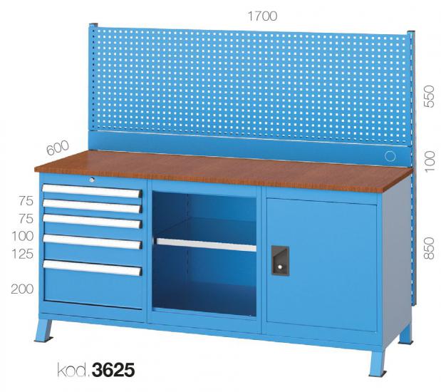 3625 - 2 DOLAPLI, 5 ÇEKMECELİ 2 RAFLI ASKI PANOLU ÇALIŞMA TEZGAHI,ÇALIŞMA TEZGAHLARI,1700 mm 3lü Bankolar