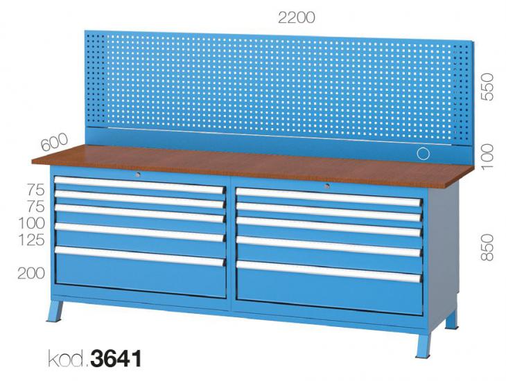 3641 - 10 ÇEKMECELİ, 2 DOLAPLI, ASKI PANOLU ÇALIŞMA BANKOSU,ÇALIŞMA TEZGAHLARI,2200 mm Masalar