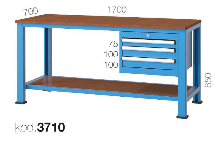 3710 - 3 ÇEKMECELİ ÇALİŞMA TEZGAHI,ÇALIŞMA TEZGAHLARI,1700 mm Alt Raflı Masalar