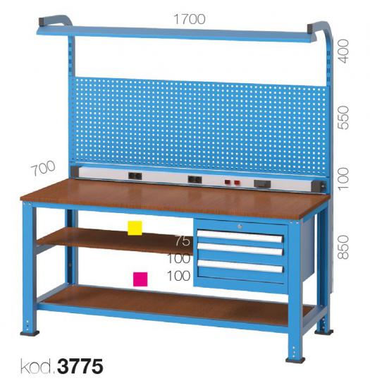 3775 - 3 ÇEKMECELİ ASKI PANOLU FLORESANLI MASA,ÇALIŞMA TEZGAHLARI,1700 mm Alt Raflı Masalar