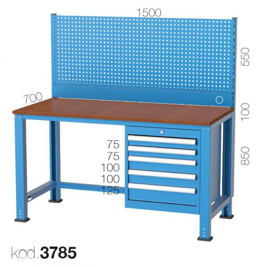 3785- 5 ÇEKMECELİ, ASKI PANOLU ORTA TİP ÇALIŞMA TEZGAHI,ÇALIŞMA TEZGAHLARI,1500 mm Masalar