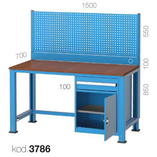 3786- 1 ÇEKMECELİ, DOLAPLI, ASKI PANOLU ORTA TİP ÇALIŞMA TEZGAHI,ÇALIŞMA TEZGAHLARI,1500 mm Masalar
