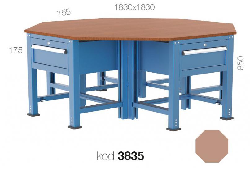 3835 - 4 ÇEKMECELİ SEKİZGEN ÇALIŞMA TEZGAHI,ÇALIŞMA TEZGAHLARI,Altıgen ve Sekizgen Masalar