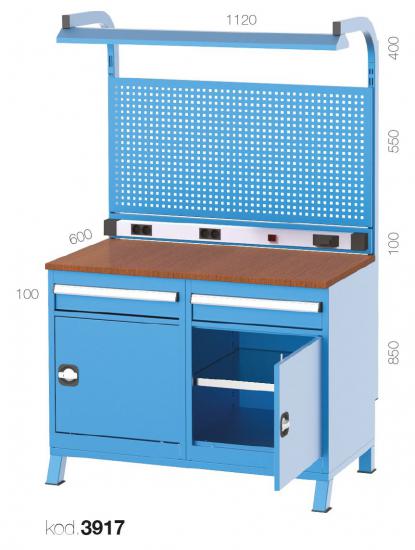 3917 - 2 ÇEKMECELİ, YARIM KAPILI, ASKI PANOLU, FLORESANLI ÇALIŞMA BANKOSU,ÇALIŞMA TEZGAHLARI,1120 mm Masalar