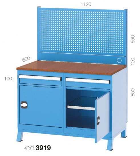 3919 - 2 ÇEKMECELİ YARIM KAPILI 2 DOLAPLI ASKI PANOLU KISA ÇALIŞMA TEZGAHI,ÇALIŞMA TEZGAHLARI,1120 mm Masalar