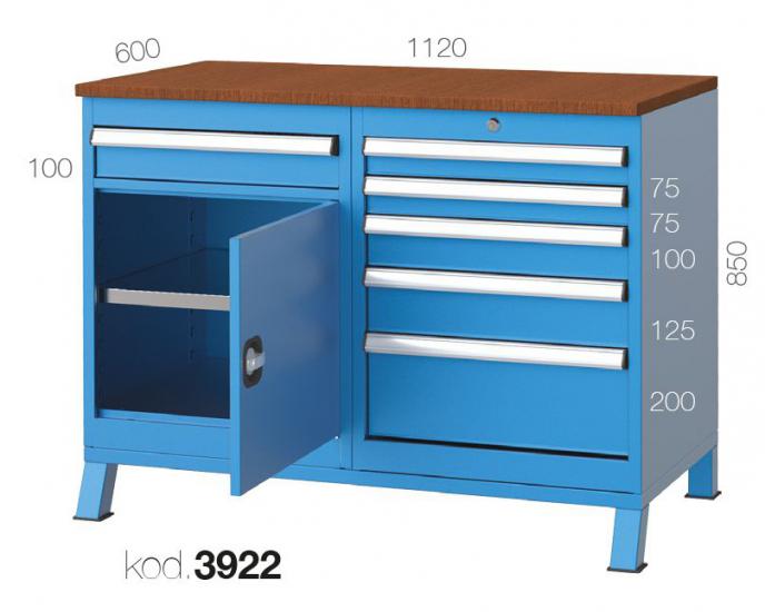 3922 - 1 ÇEKMECELİ YARIM KAPILI 5 ÇEKMECELİ 2 DOLAPLI KISA ÇALIŞMA TEZGAHI,ÇALIŞMA TEZGAHLARI,1120 mm Masalar
