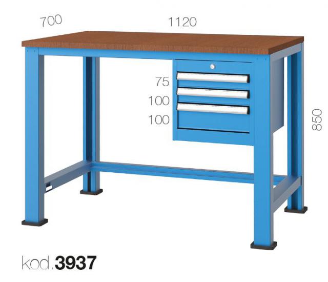 3937 - 3 ÇEKMECELİ KISA ÇALIŞMA TEZGAHI,ÇALIŞMA TEZGAHLARI,1120 mm Masalar