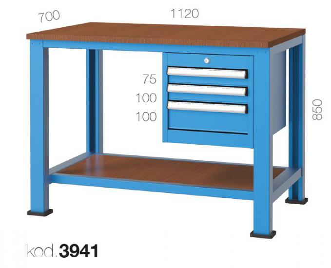 3941 - 3 ÇEKMECELİ RAFLI KISA ÇALIŞMA TEZGAHI,ÇALIŞMA TEZGAHLARI,1120 mm Masalar