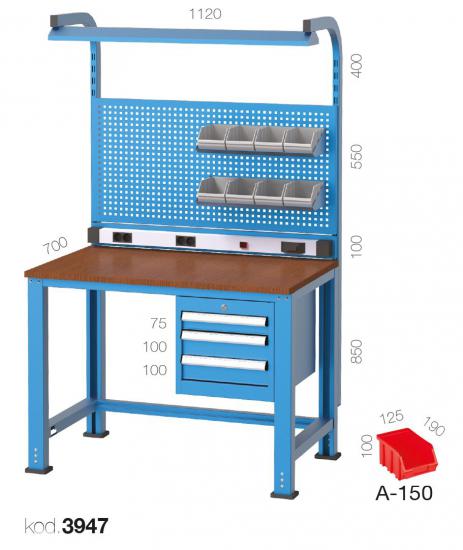 3947 - 3 ÇEKMECELİ ASKI PANOLU, FLORASANLI ELEKTRİKLİ KISA ÇALIŞMA TEZGAHI,ÇALIŞMA TEZGAHLARI,1120 mm Masalar