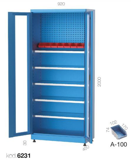 6231 - 5 RAFLI, PLEKSİ KAPILI, ASKI SACLI AVADANLIK KUTULU DOLAP,MALZEME DOLAPLARI,920X450 mm Kapılı Dolaplar