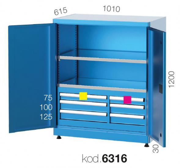 6316 - 6 ÇEKMECELİ TEK RAFLI KAPILI DOLAP,ENDÜSTRİYEL DOLAPLAR,Yükseklik 1200 mm Kapılı Dolaplar