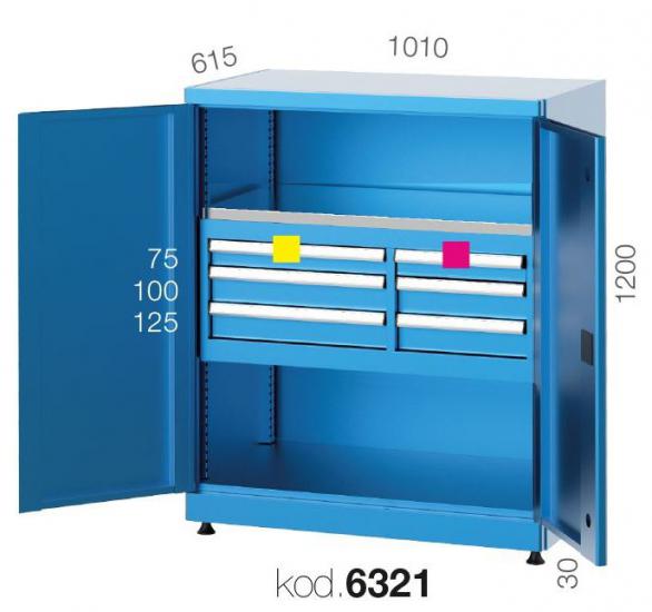 6321 - 6 ÇEKMECELİ, TEK RAFLI, KAPILI DOLAP,ENDÜSTRİYEL DOLAPLAR,Yükseklik 1200 mm Kapılı Dolaplar