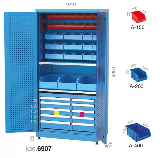 6907 - ÇOK AMAÇLI 3 KASALI, 10 ÇEKMECELİ, AVADANLIK KUTULU ASKI PANOLU KAPAKLI DOLAP,ENDÜSTRİYEL DOLAPLAR,Yükseklik 2000 mm Kapılı Dolaplar