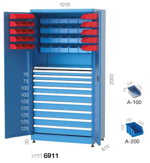 6911 - ÇOK AMAÇLI, 9 ÇEKMECELİ, 54 KUTULU DOLAP,ENDÜSTRİYEL DOLAPLAR,Yükseklik 2000 mm Kapılı Dolaplar