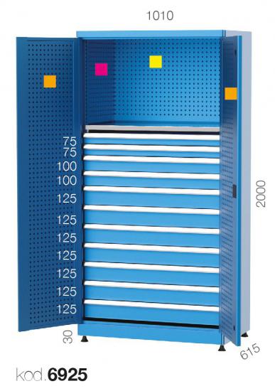 6925 - ÇOK AMAÇLI, 11 ÇEKMECELİ, ASKI PANOLU KAPAKLI DOLAP,ENDÜSTRİYEL DOLAPLAR,Yükseklik 2000 mm Kapılı Dolaplar