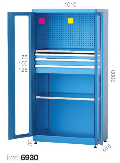 6930 - 3 ÇEKMECELİ İÇİ ASKI SACLI PLEKSİ KAPILI MALZEME DOLABI,ENDÜSTRİYEL DOLAPLAR,Yükseklik 2000 mm Kapılı Dolaplar
