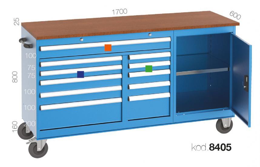 8405 - 11 ÇEKMECELİ, KAPAKLI DOLAP, UZUN TİP ÇALIŞMA ARABASI,ÇALIŞMA ARABALARI,1700 mm 3 Tip Çekmeceli Arabalar