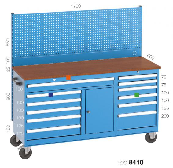 8410 - 12 ÇEKMECELİ, KAPAKLI DOLAP, ASKI PANOLU UZUN TİP ÇALIŞMA ARABASI,ÇALIŞMA ARABALARI,1700 mm 3 Tip Çekmeceli Arabalar