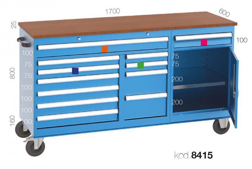 8415 - 12 ÇEKMECELİ, KAPAKLI DOLAP, UZUN TİP ÇALIŞMA ARABASI,ÇALIŞMA ARABALARI,1700 mm 3 Tip Çekmeceli Arabalar
