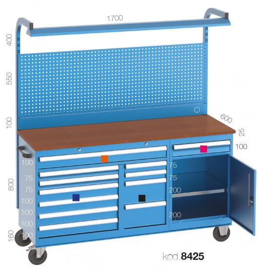 8425 - 12 ÇEKMECELİ, KAPAKLI DOLAP, ASKI PANOLU, FLORASANLI UZUN TİPÇALIŞMA ARABASI,ÇALIŞMA ARABALARI,1700 mm 3 Tip Çekmeceli Arabalar