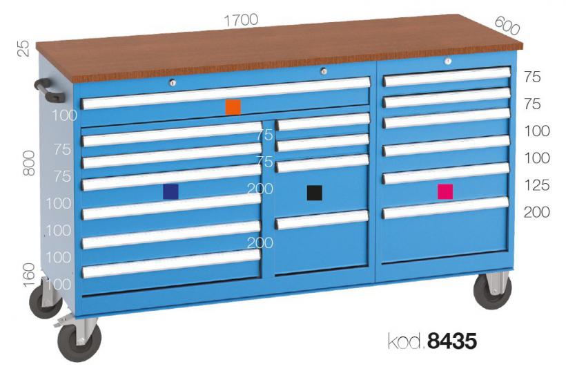 8435 - 17 ÇEKMECELİ UZUN TİP ÇALIŞMA ARABASI,ÇALIŞMA ARABALARI,1700 mm 3 Tip Çekmeceli Arabalar